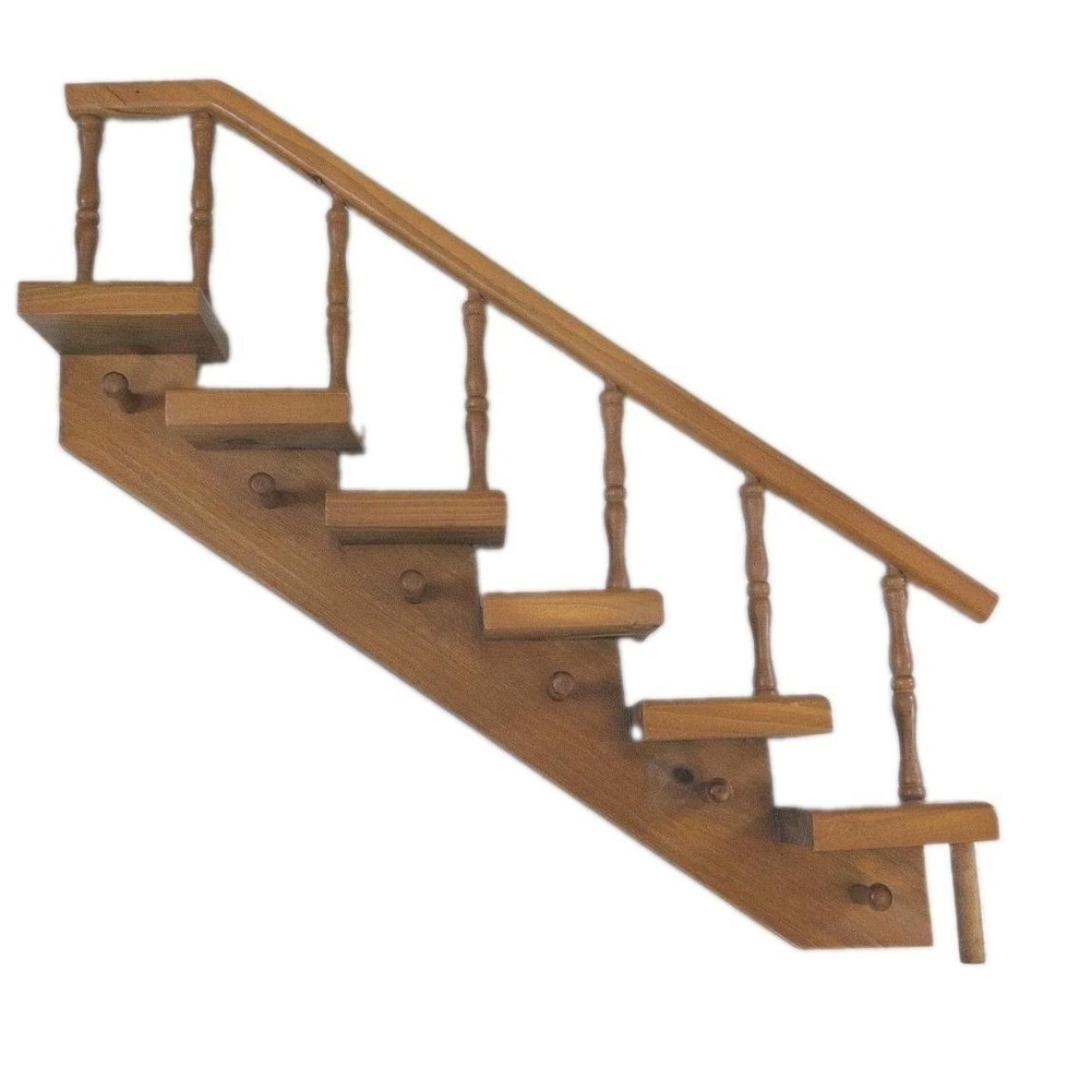 Vintage 26" Stair Staircase Wooden Trinket Shelf Step Wall Hang w/ Peg Hooks